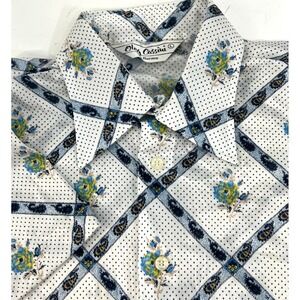Oleg Cassini Vintage Short Sleeve Shirt Floral Paisley‎ Blue & White Cotton L